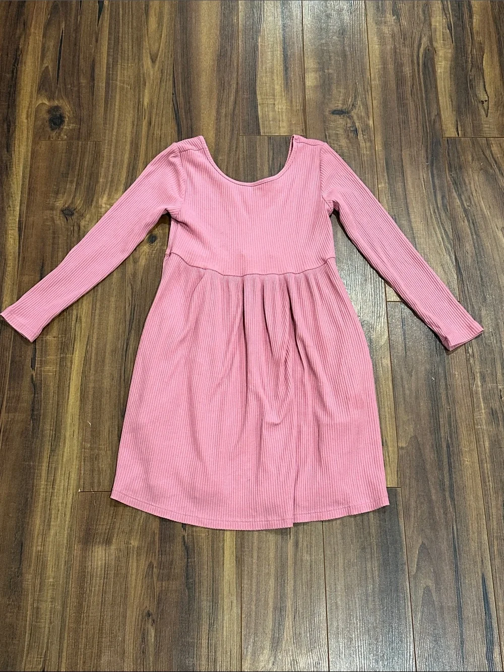 Old Navy Pink Ribbed Long-Sleeve Gathered-Waist Dress